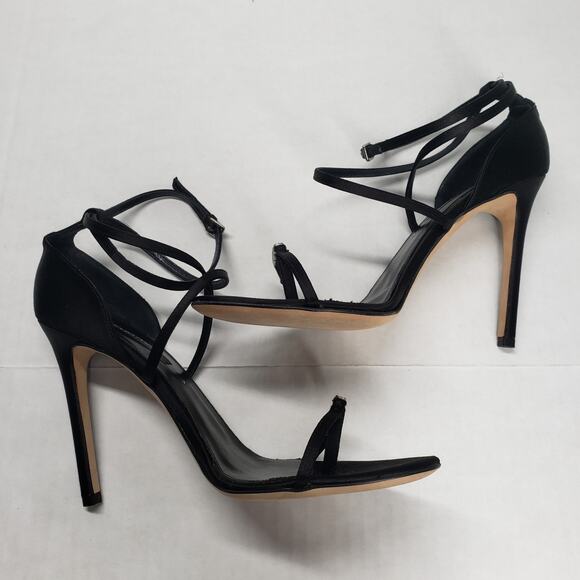 Sergio Rossi Sandals Womens 9.5 Black Satin Crystal Strappy Stiletto Heel Party - Picture 8 of 16